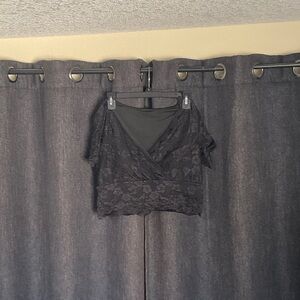 SHEIN Black Lace Wrap Blouse